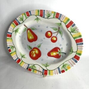 Style Eyes By Baum Bros Fruit Stripe Collection Oval Ceramic Serving Platter 15"